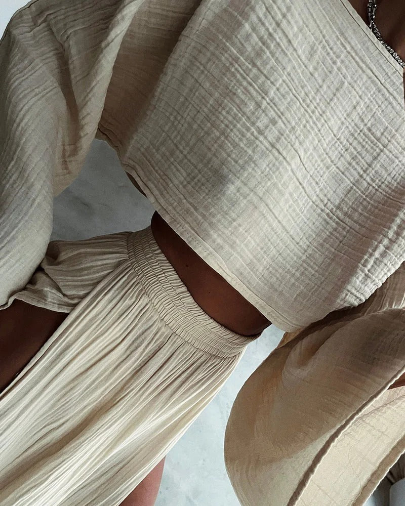 Ensemble en coton et lin avec fente
