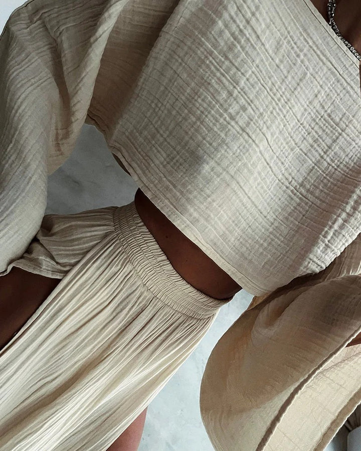 Ensemble en coton et lin avec fente