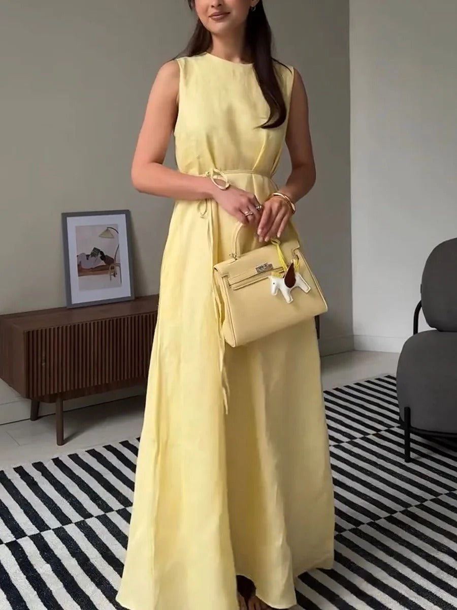 Robe décontractée sans manches en coton et lin