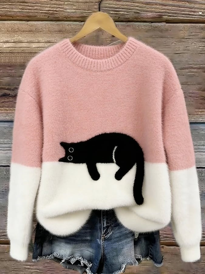 Pull à motif chat pour femme