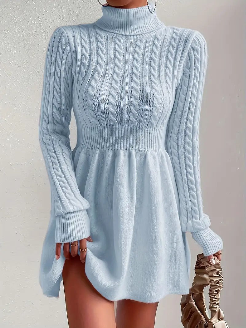 Robe pull col roulé en tricot torsadé
