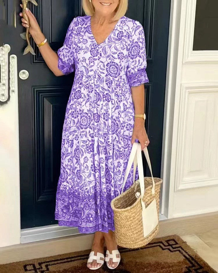 Caterina | Elegant Floral V-Neck Dress