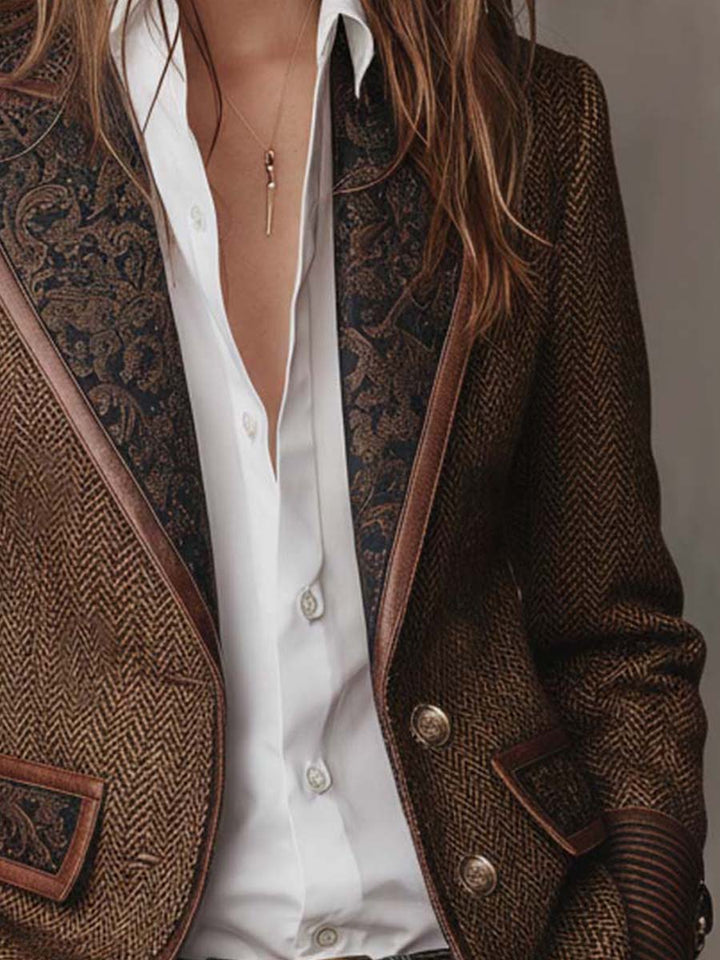 Blazer de Panel Impreso en Pata de Gallo para Mujeres