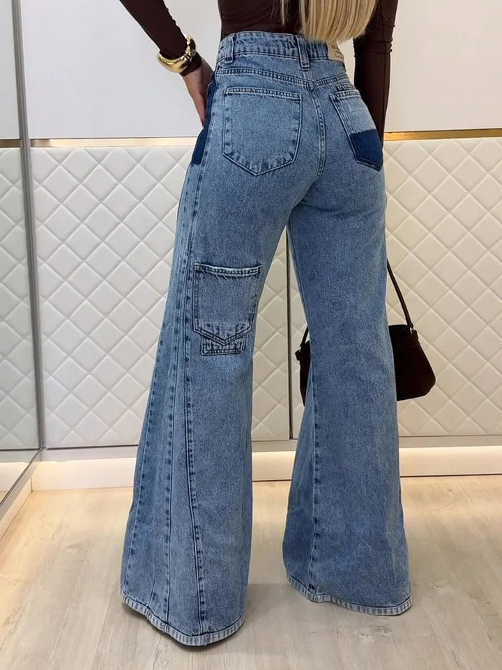 Jean évasé taille haute bleu clair tendance