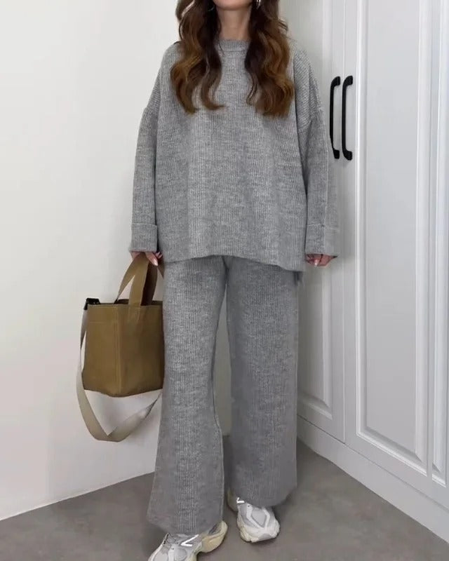 Ensemble deux pièces décontracté pull ras du cou et pantalon