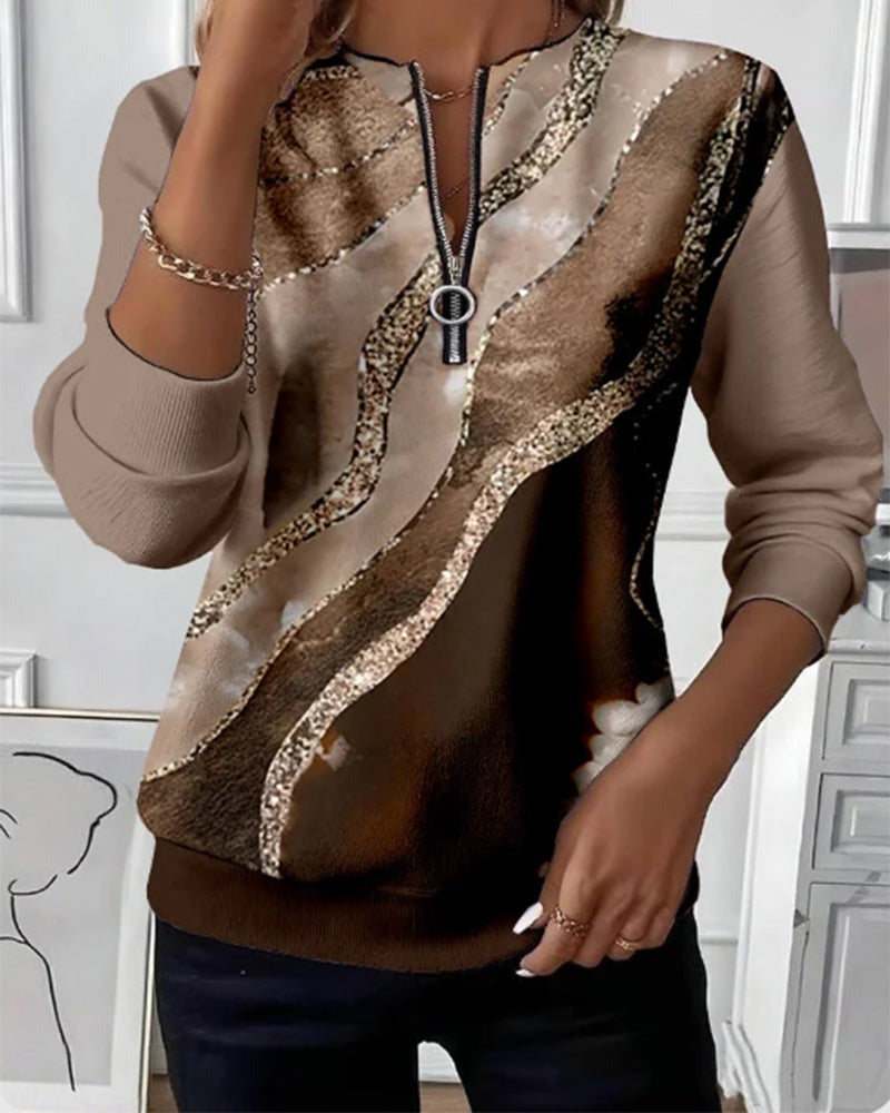 Sweat-shirt à demi-zip avec imprimé vintage