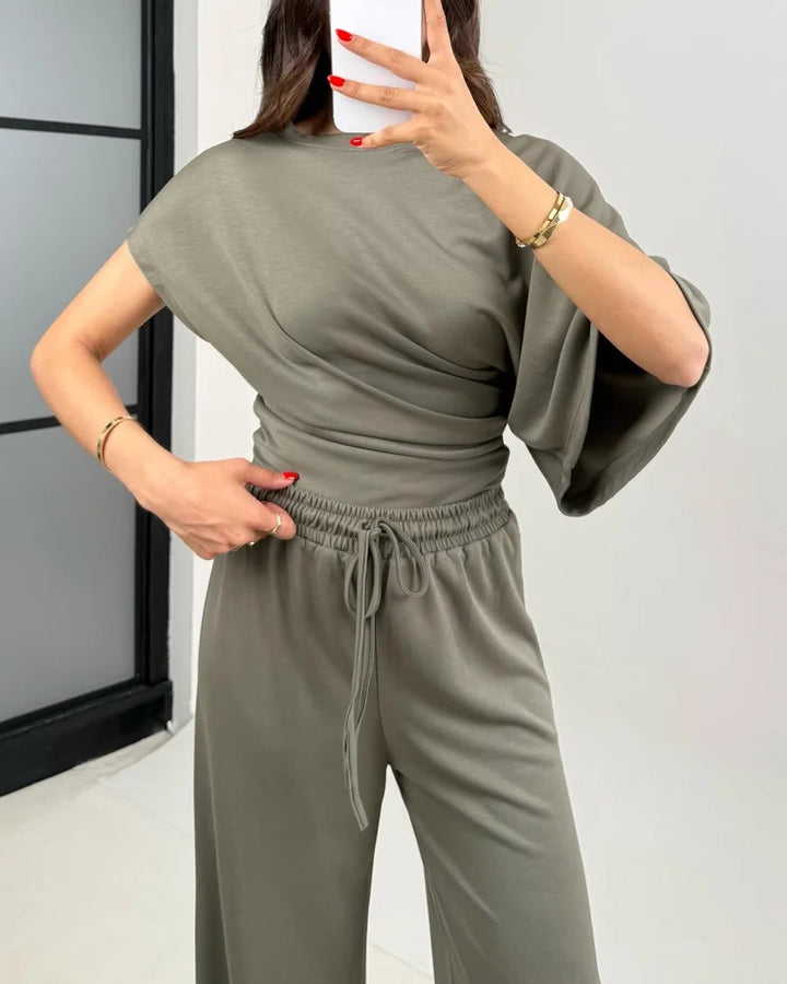 Ensemble deux pièces haut et pantalon irréguliers à la mode