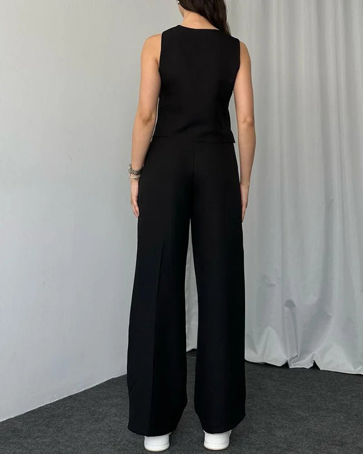 Ensemble deux pièces gilet décontracté de couleur unie