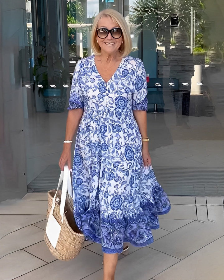 Caterina | Elegant Floral V-Neck Dress