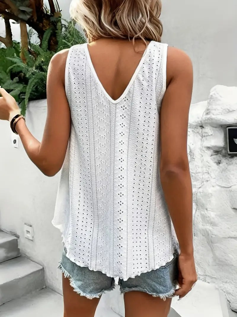 Débardeur décontracté à col en V en broderie