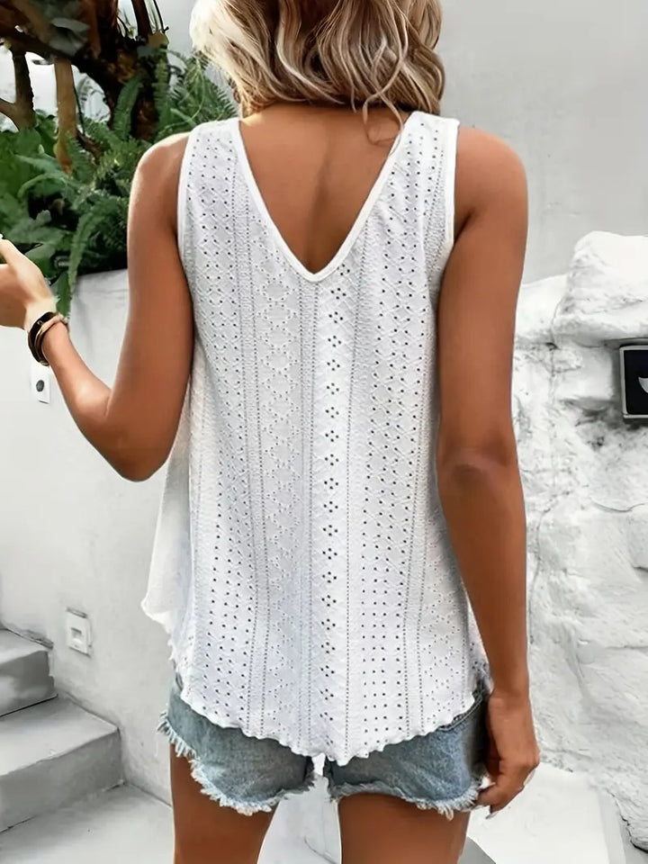 Débardeur décontracté à col en V en broderie