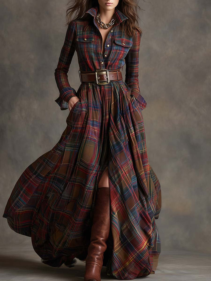 Robe Chemise Maxi à Carreaux