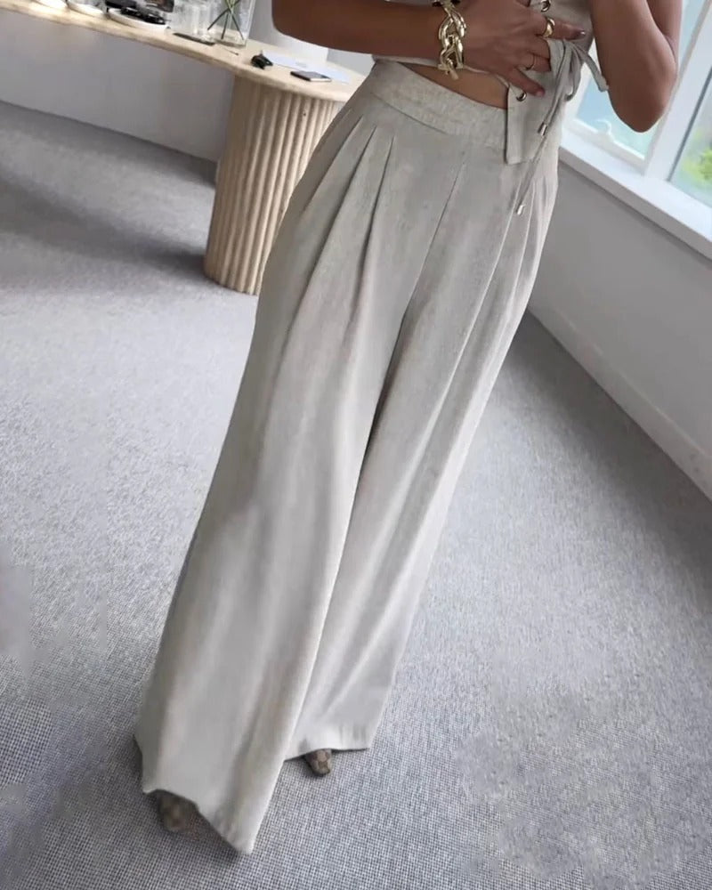 Ensemble deux pièces haut et pantalon à cordons