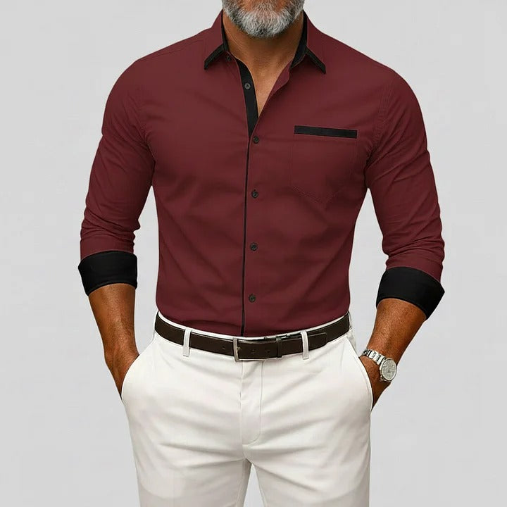 Chemises à manches longues, col contrasté, style business casual pour hommes