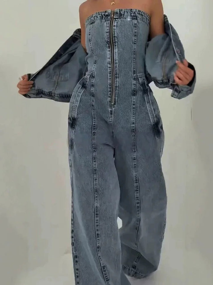 Ensemble combinaison et veste en jean