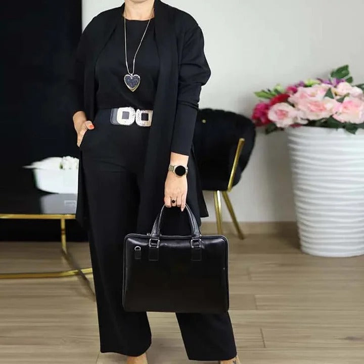 Ensemble 3 pièces comprenant un long cardigan, un top et un pantalon ( ceinture incluse )