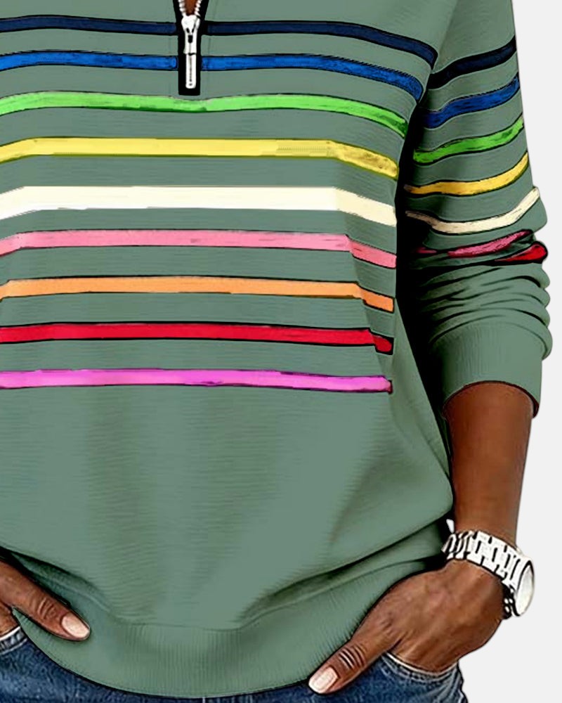STRIPED ZIP-UP SWEATER FOR WOMEN