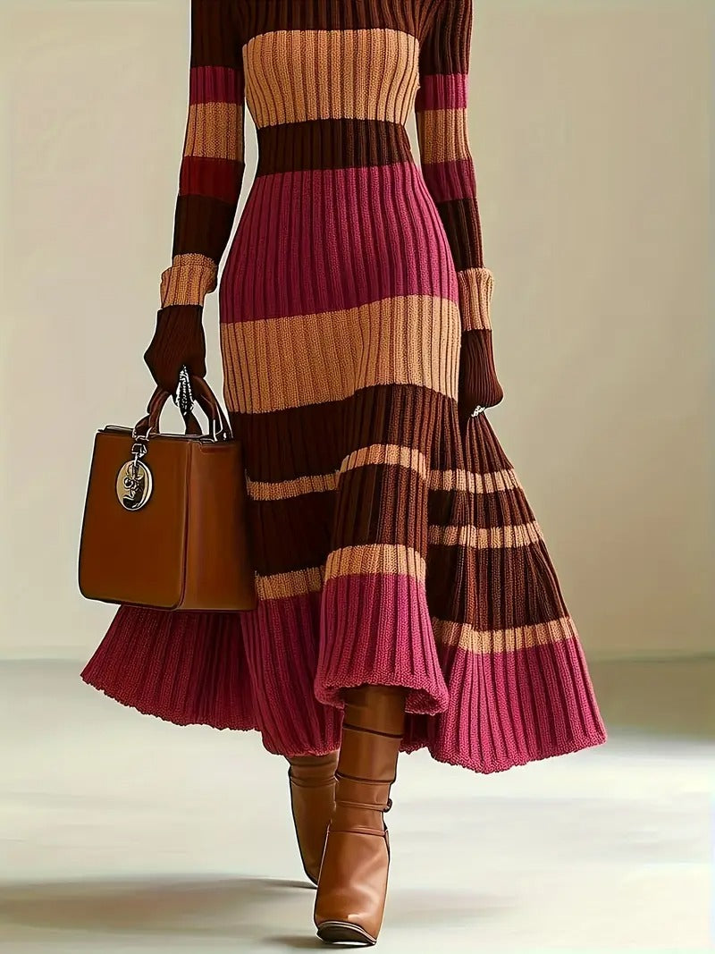 Robe pull décontractée femme à col montant