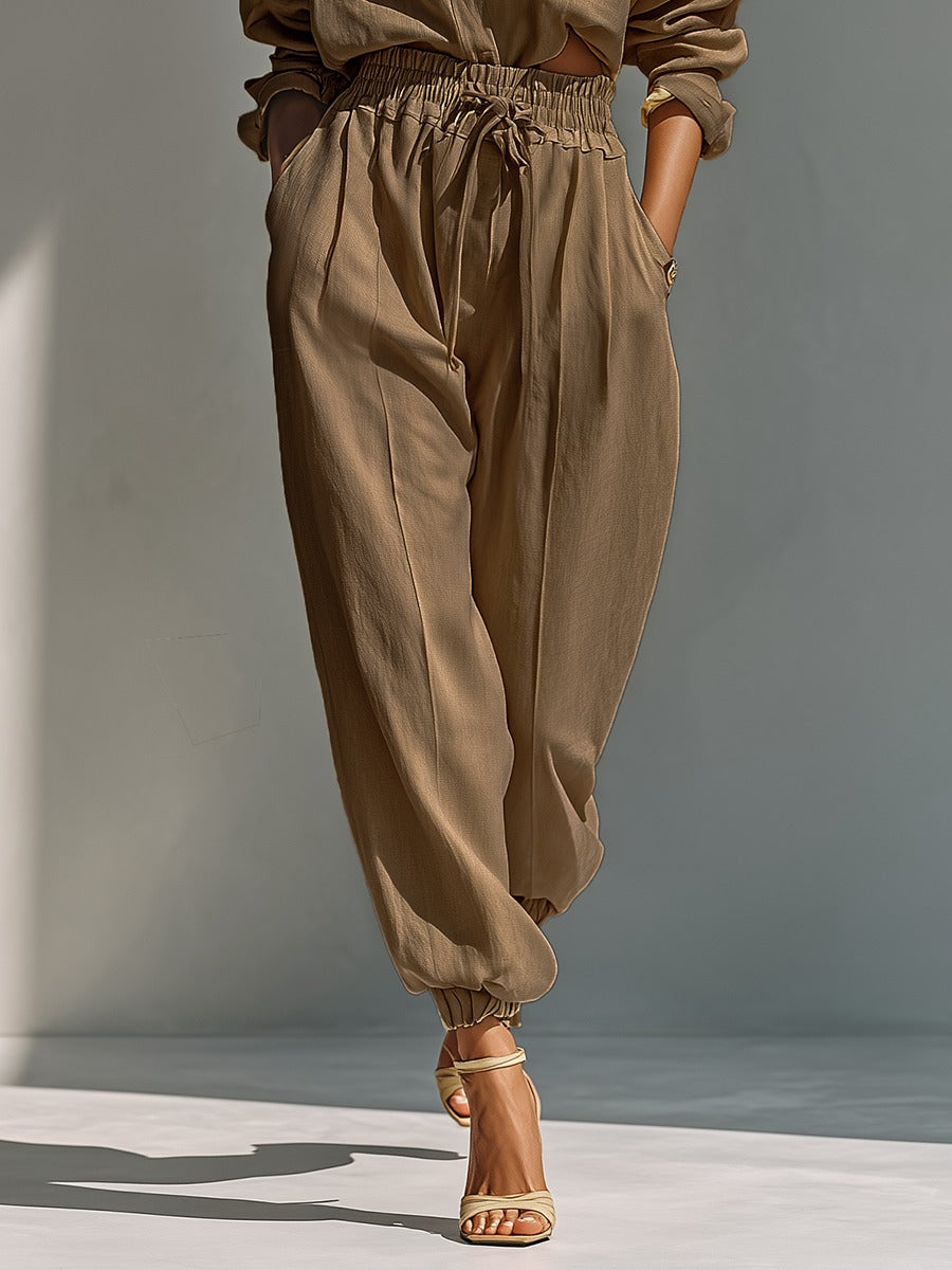 Ensemble en mélange coton et lin camel