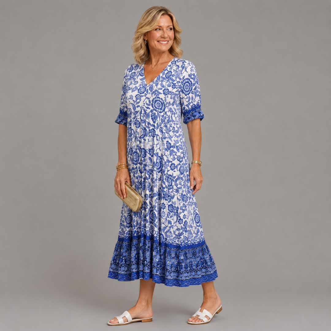 Caterina | Elegant Floral V-Neck Dress