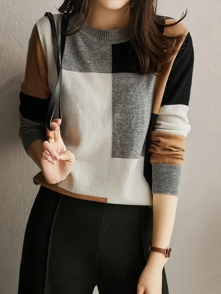 Pull élégant pour femme à blocs de couleur