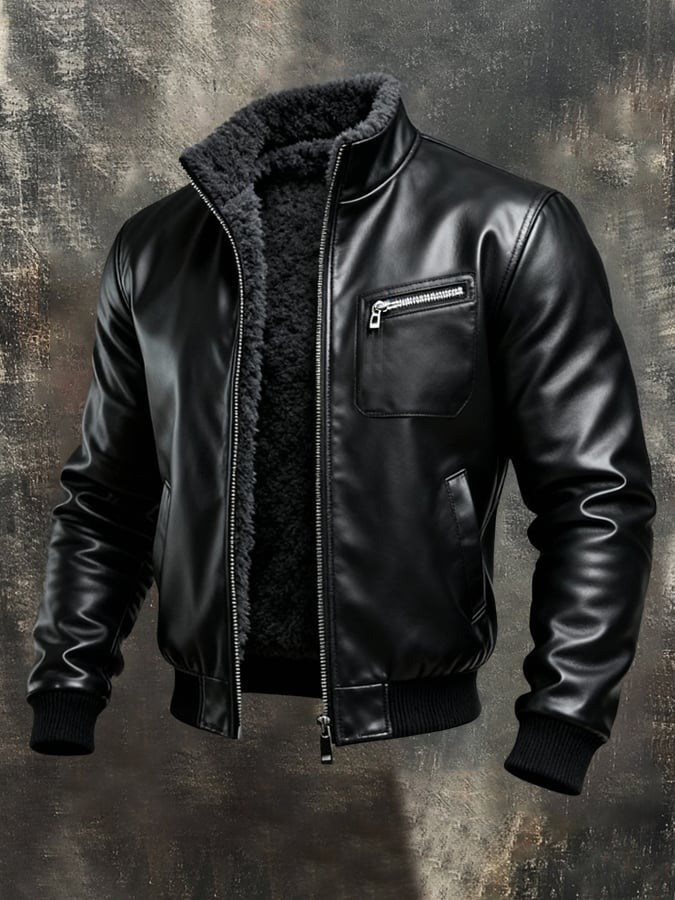 Veste en cuir intérieur fourrure pour homme