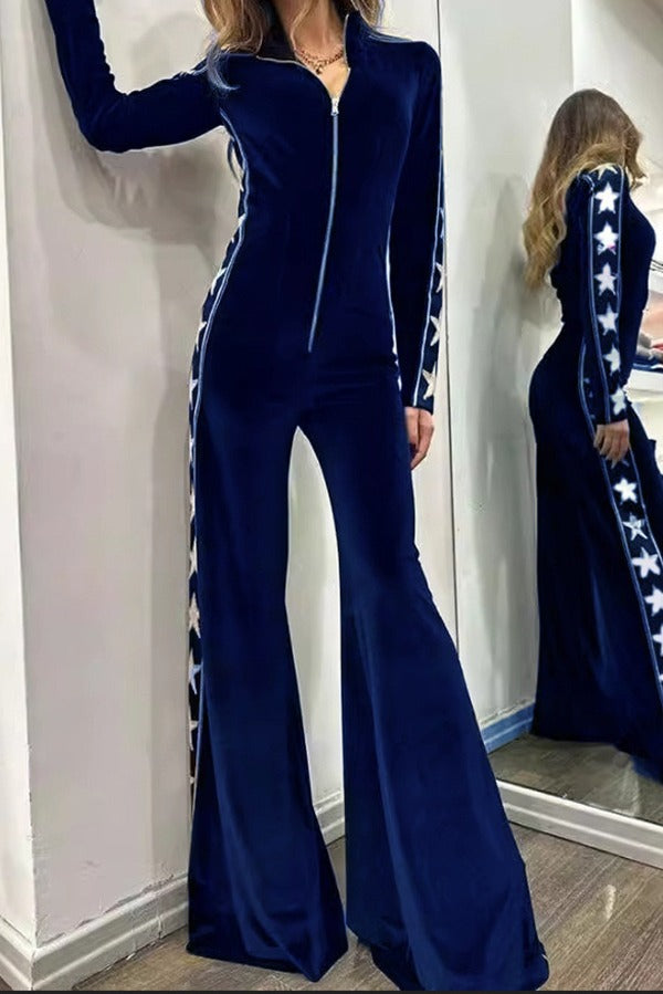 Combinaison zippée en velours à imprimé étoiles