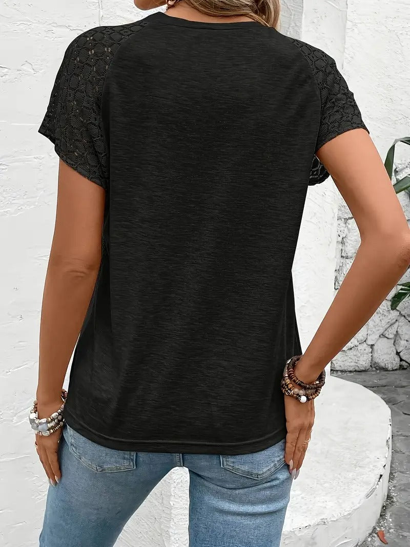 T-shirt élégant femme à manches en dentelle unie