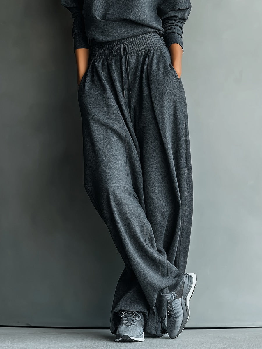 Ensemble haut oversize à col roulé en maille anthracite et pantalon large