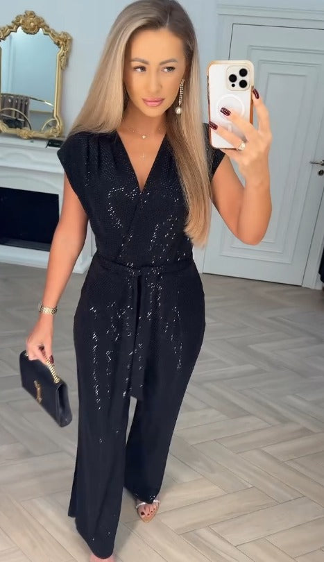 Combinaison à sequins unie avec détail de cravate
