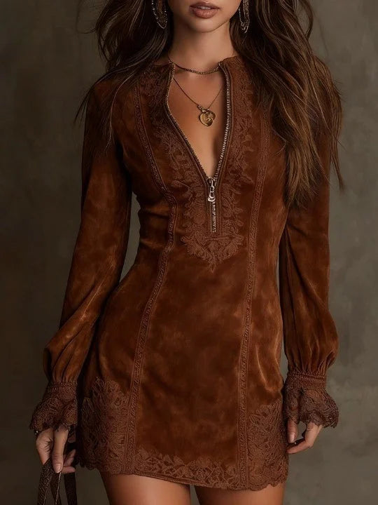 Robe mini en suédine Aurora avec dentelle
