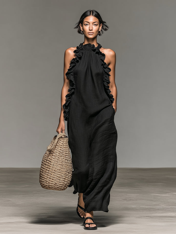 Robe en lin mélangé avec détails à volants
