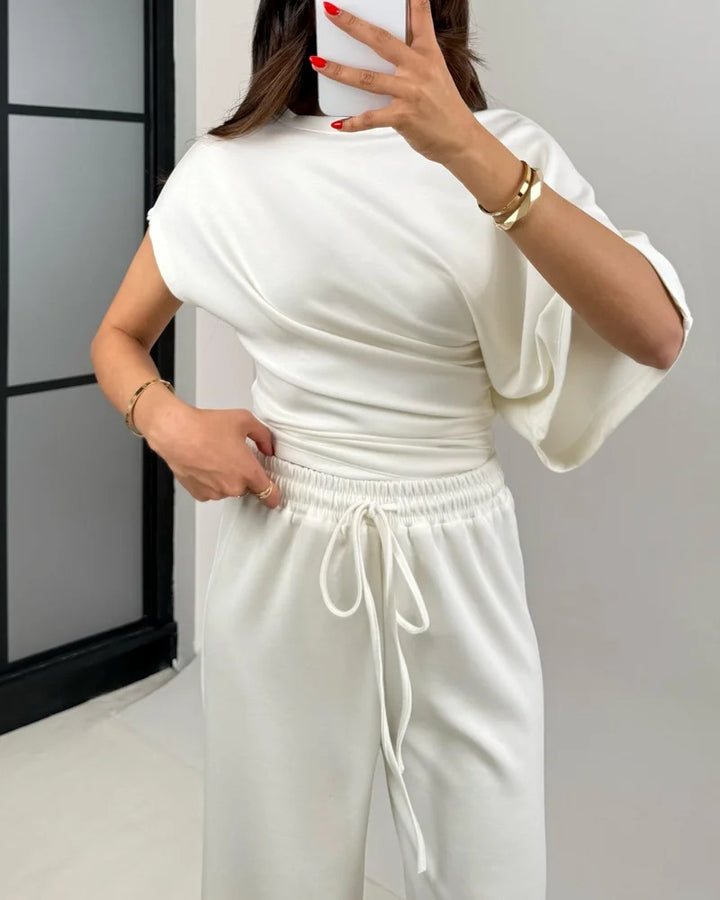 Ensemble deux pièces haut et pantalon irréguliers à la mode