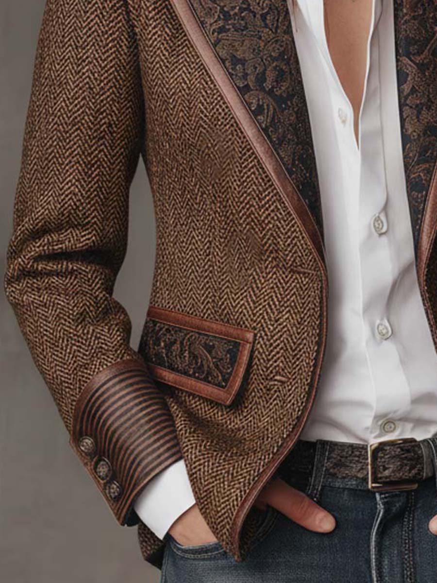 Blazer de Panel Impreso en Pata de Gallo para Mujeres