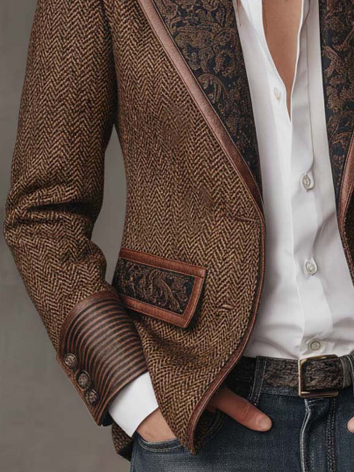 Blazer de Panel Impreso en Pata de Gallo para Mujeres