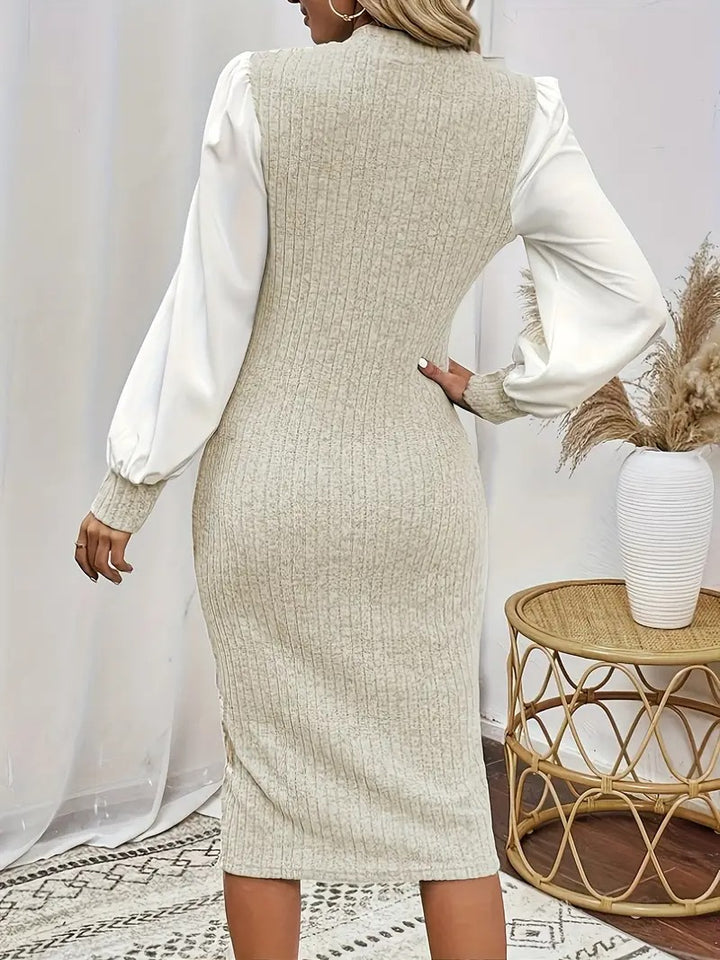 Robe boutonnée à manches lanterne en tricot