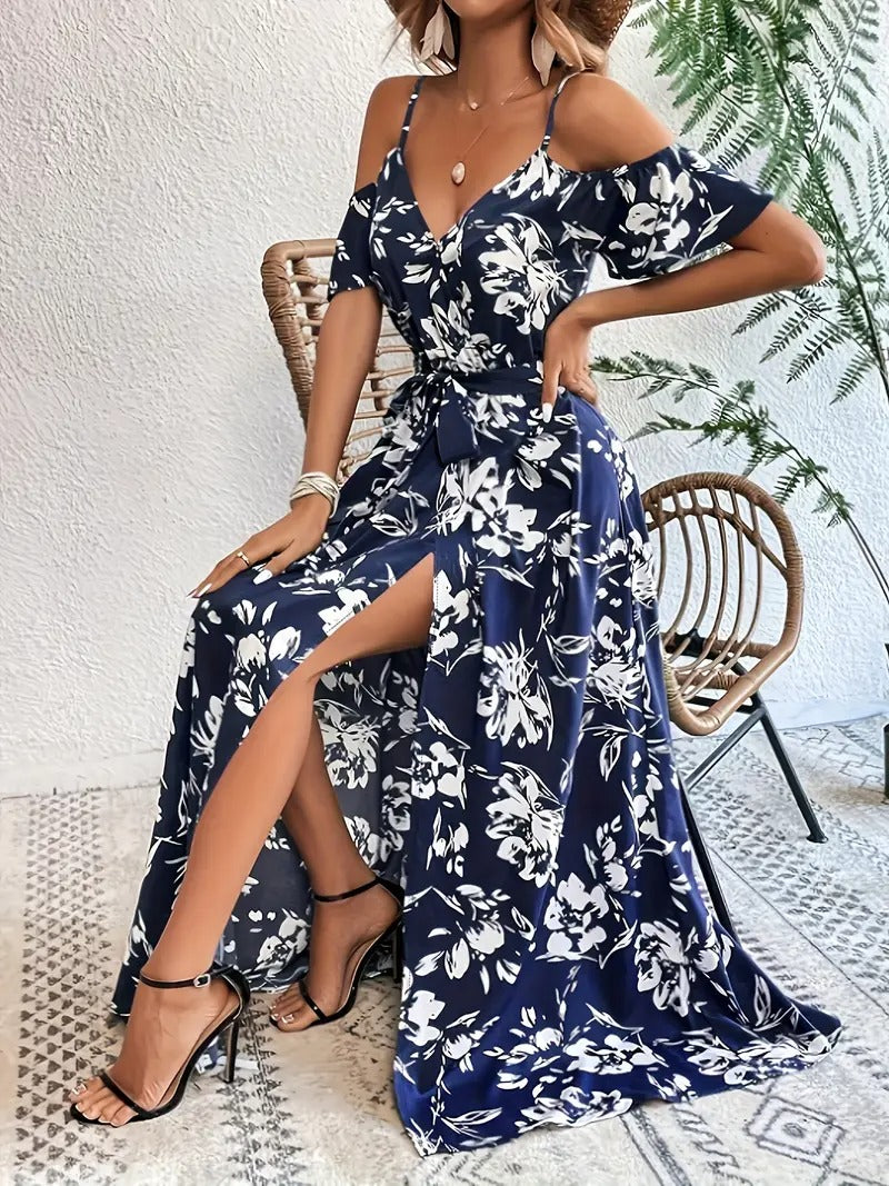 Robe à Imprimé Floral avec Épaules Dénudées