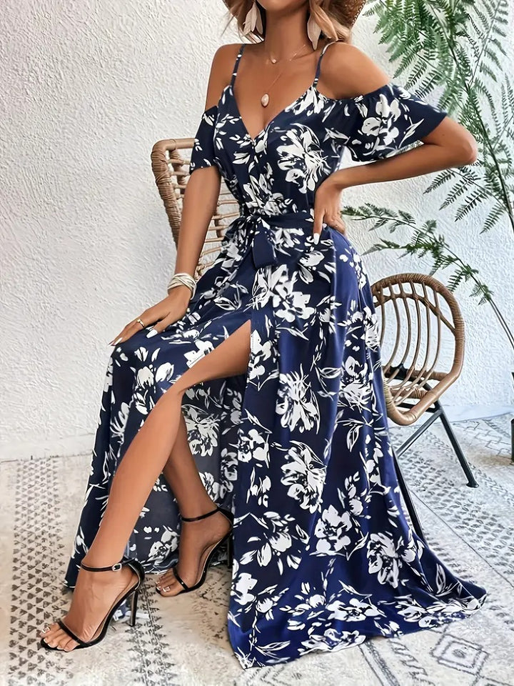 Robe à Imprimé Floral avec Épaules Dénudées