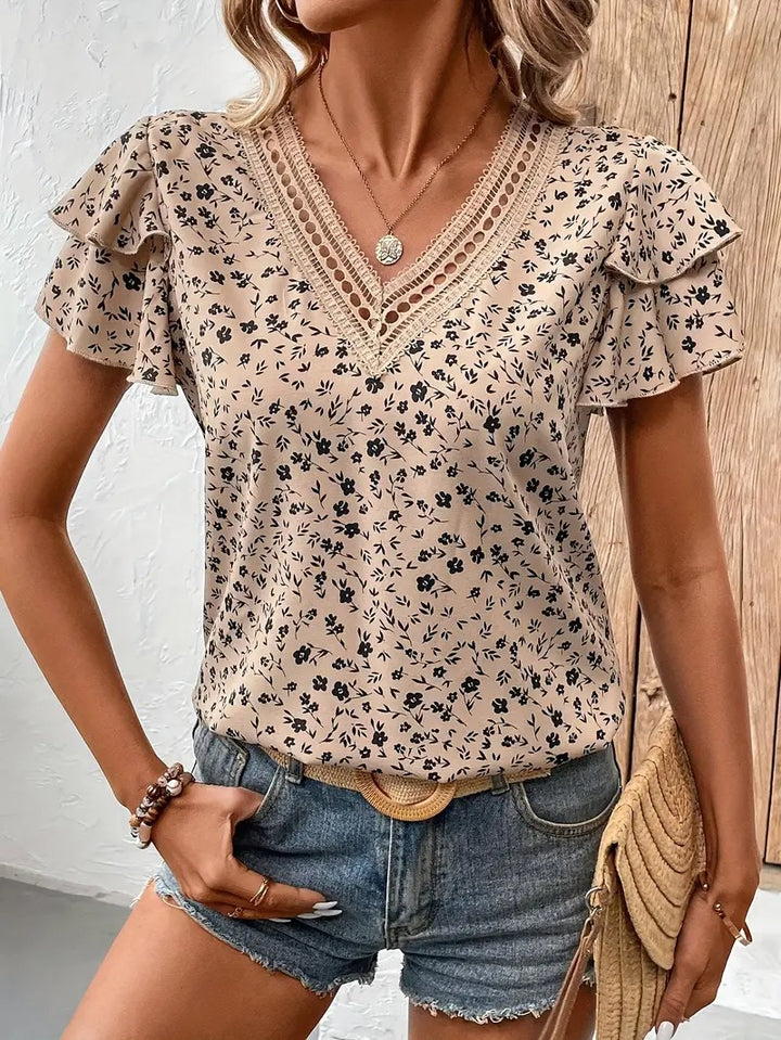 Haut décontractée à col châle double couche imprimé floral