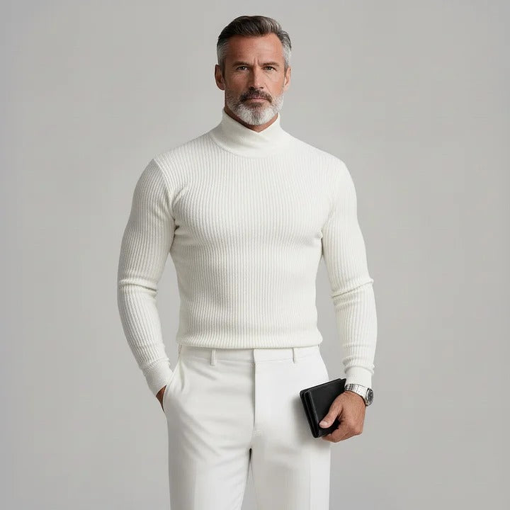 Pulls pour hommes en maille côtelée à col montant croisé