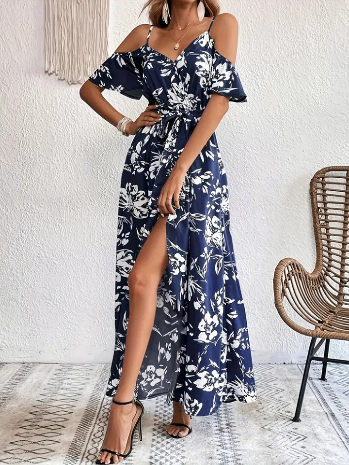 Robe à Imprimé Floral avec Épaules Dénudées