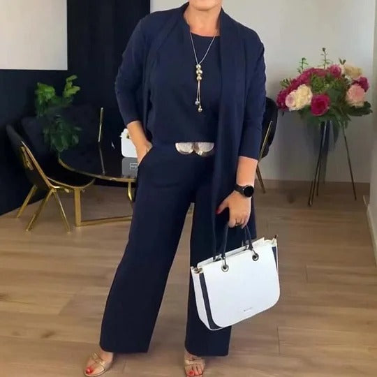 Ensemble 3 pièces comprenant un long cardigan, un top et un pantalon ( ceinture incluse )