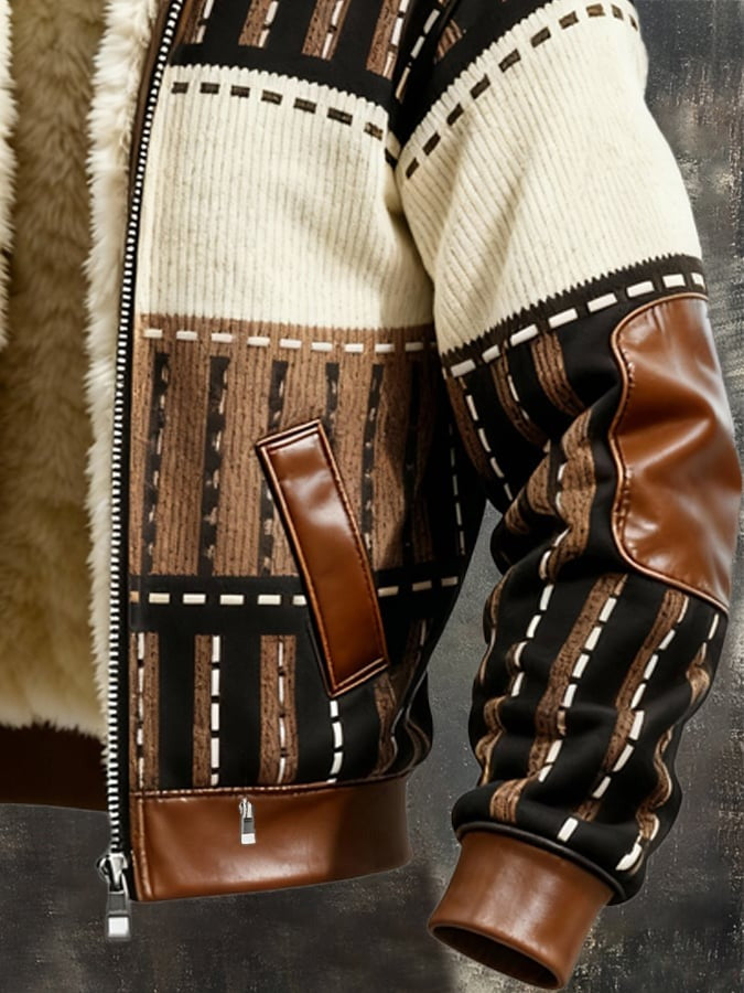 Veste rétro chaude patchwork en cuir
