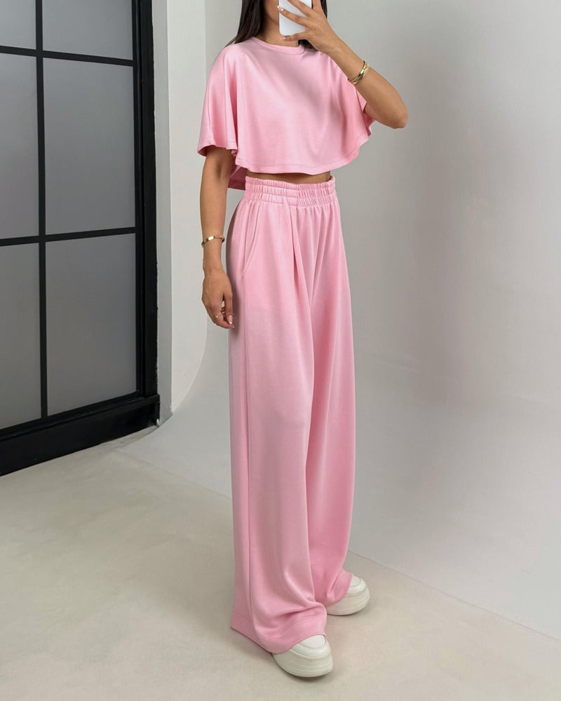 Ensemble deux pièces t-shirt et pantalon à col châle tendance