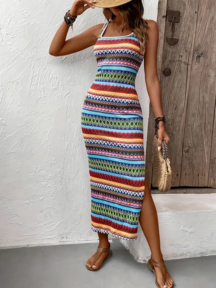 Robe À Rayures À Encolure Carrée