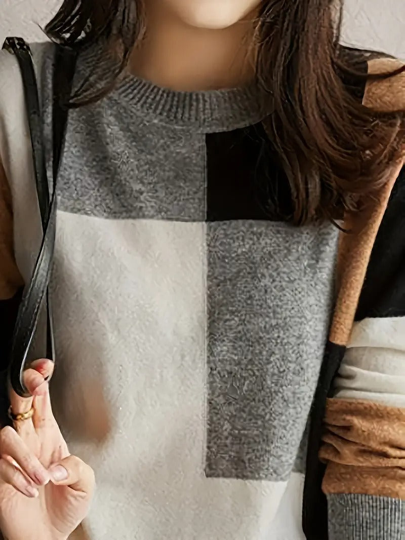 Pull élégant pour femme à blocs de couleur
