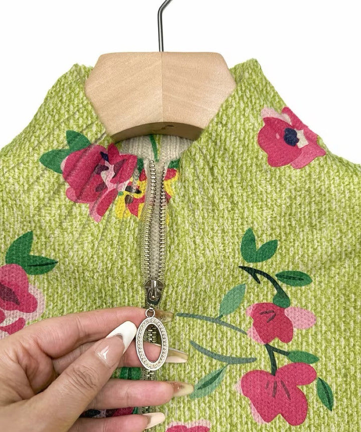 Agnese™ | Floral Zip Cardigan in Pink and Lime