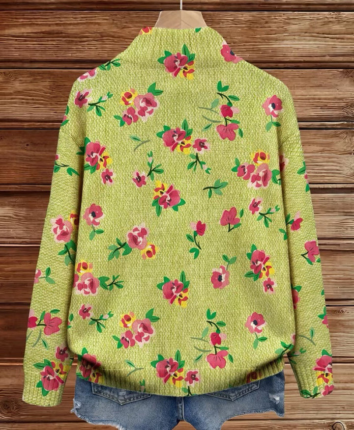 Agnese™ | Floral Zip Cardigan in Pink and Lime