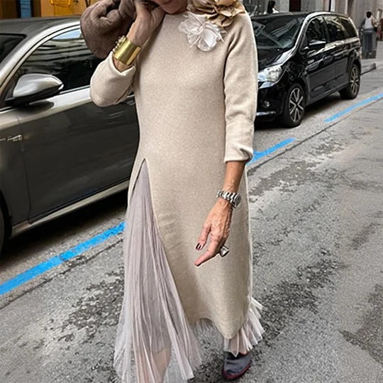 Robe à volants pour femme - tulle plissé tricoté