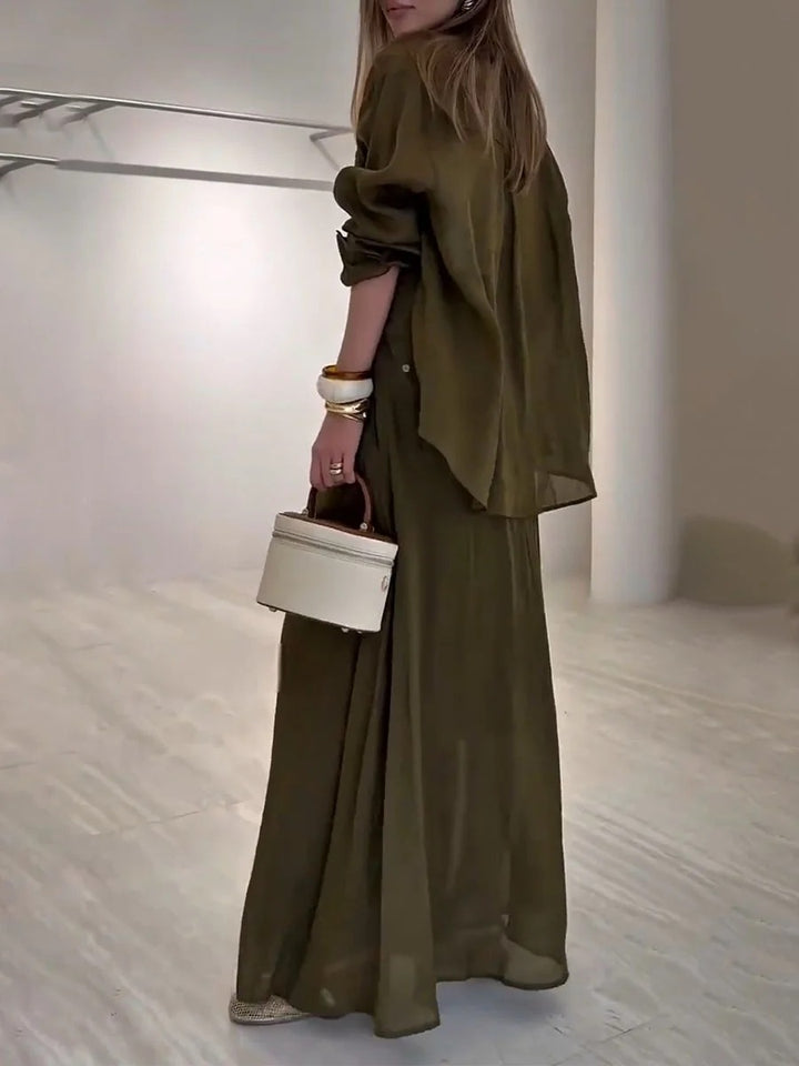 Ensemble deux pièces décontracté à lacets vert olive